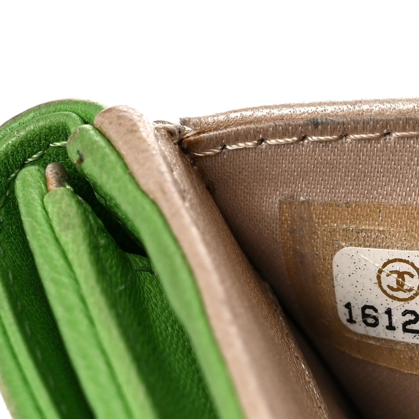 Lambskin Camellia Embossed Compact French Flap Wallet Green