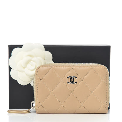 Chanel Lambskin Quilted Zip Coin Purse Wallet Beige 8 of 9