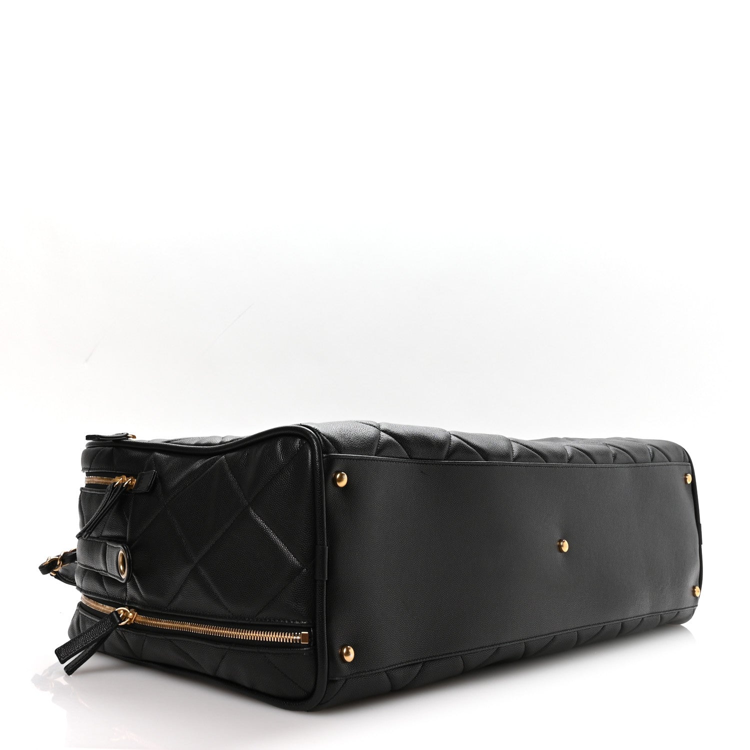Chanel Shiny Grained Calfskin Quilted Large Travel Bowling Bag Black 3 of 9