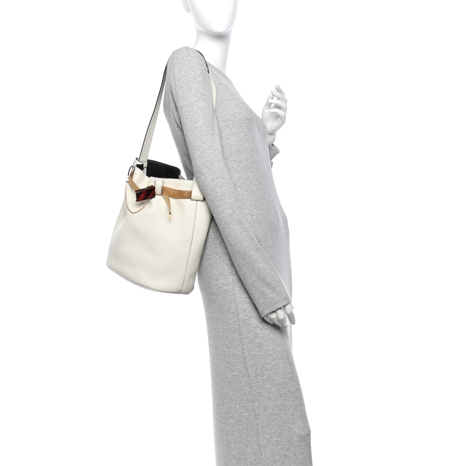 Prada Calfskin Buckle Bag With Jeweled Belt  White Black 2 of 10