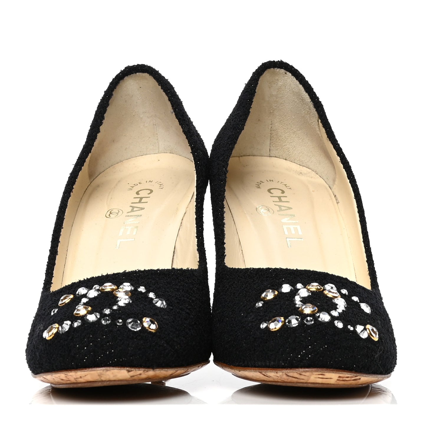 Tweed Crystal Cork CC Pumps 39.5 Black