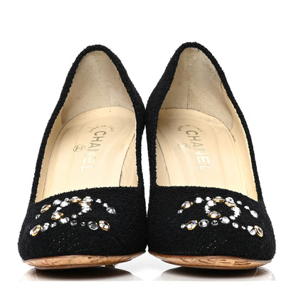 Chanel Tweed Crystal Cork CC Pumps 39.5 Black 2 of 5