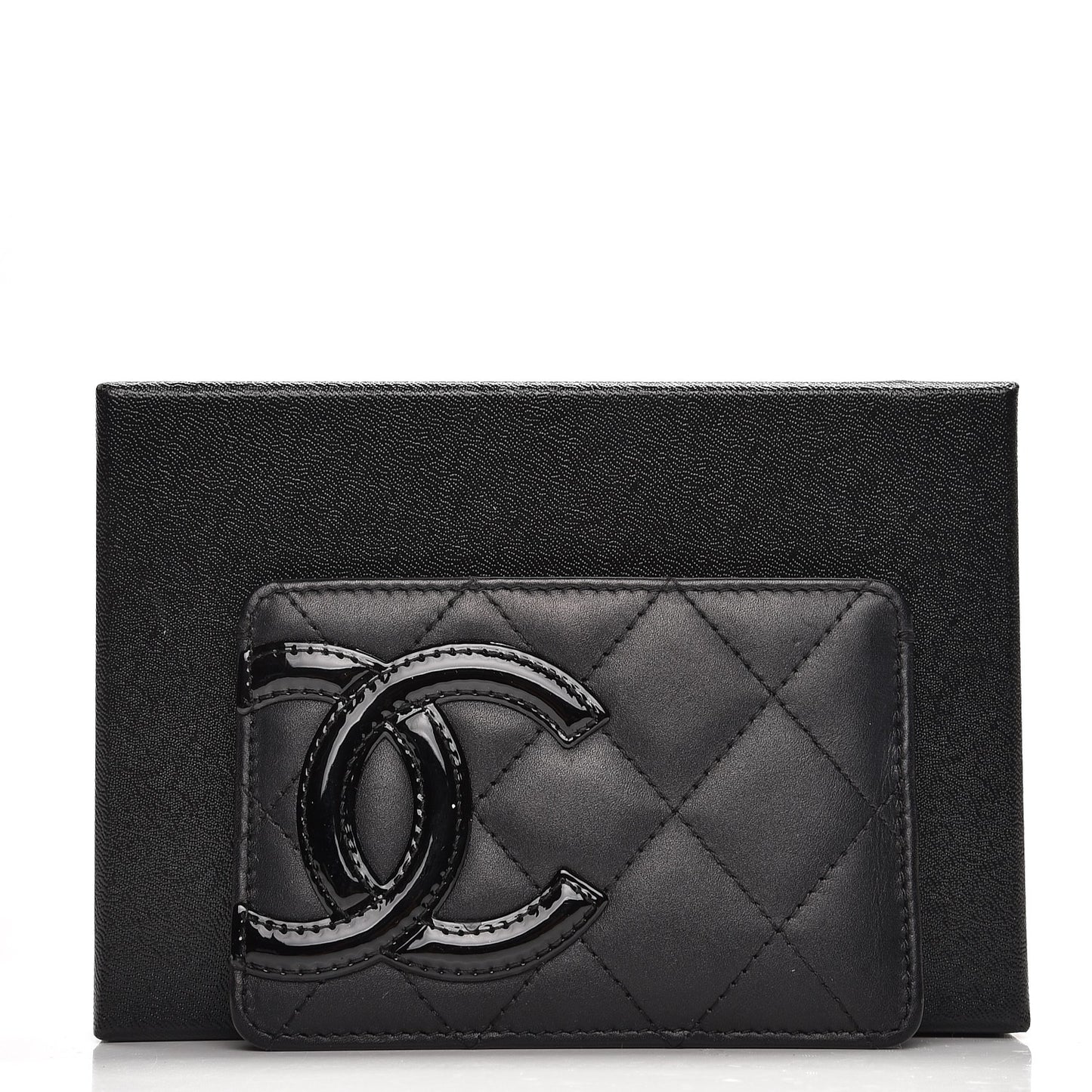 Calfskin Quilted Cambon Card Holder Black