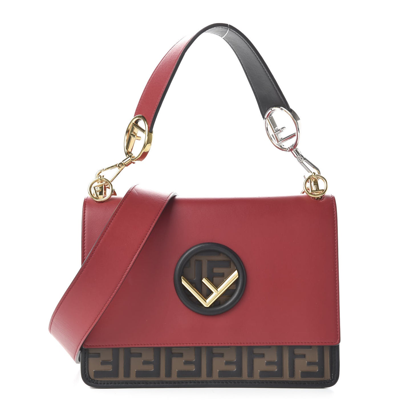 Vitello Century F is Fendi Bi-Color FF 1974 Embossed Kan I Shoulder Bag Fragola Maya Black