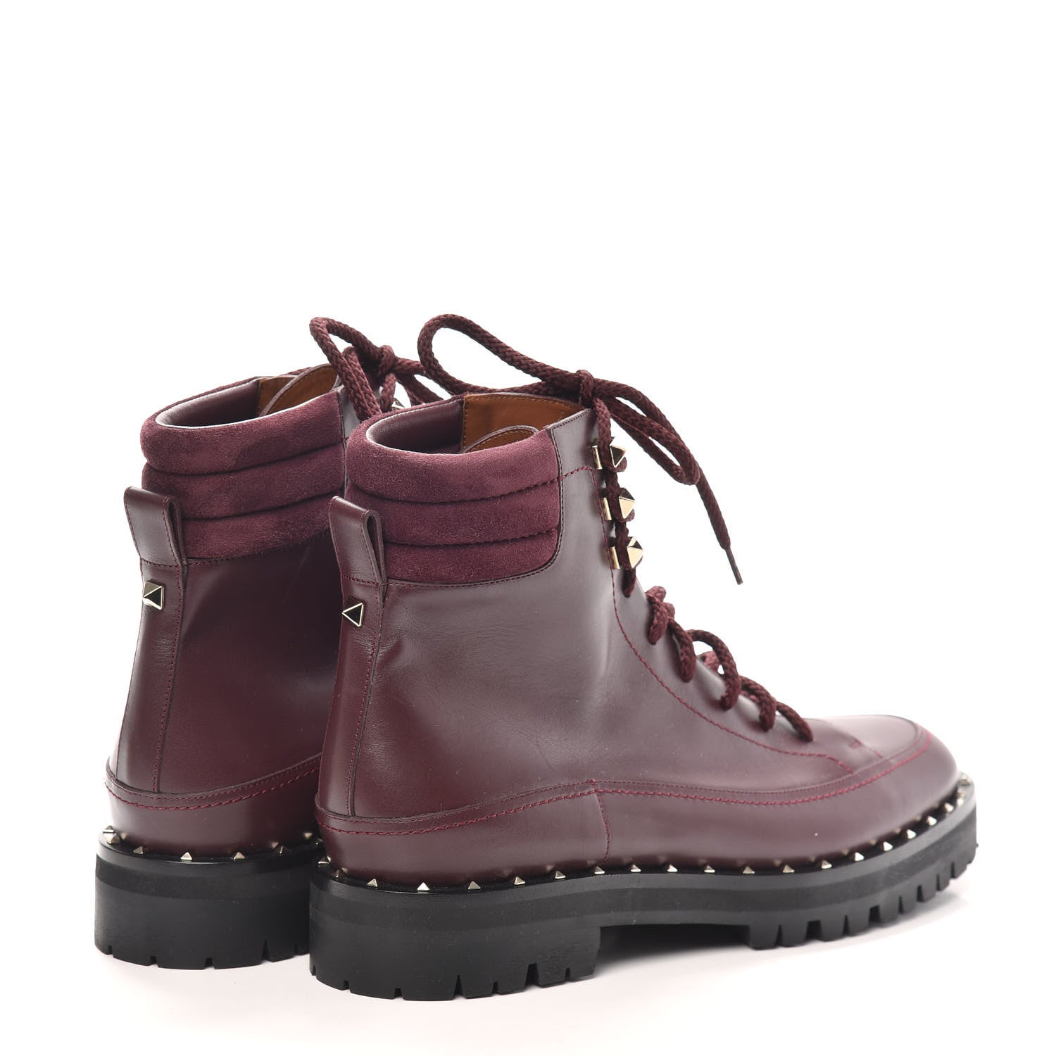 Valentino Garavani Calfskin Suede Soul Rockstud Combat Boots 39.5 Rubino 4 of 6