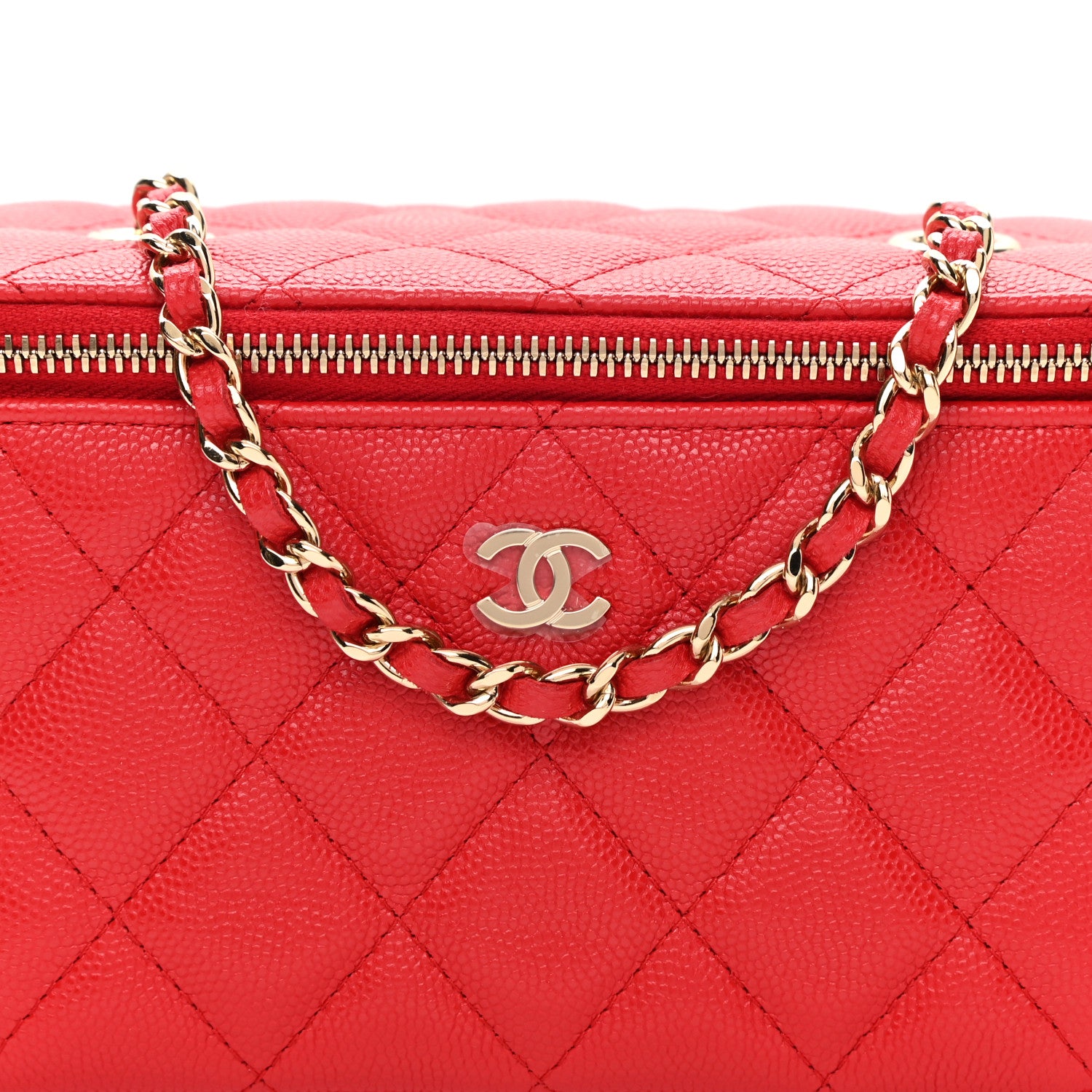 Chanel Caviar Quilted Small Vanity Case With Chain Red 8 of 12