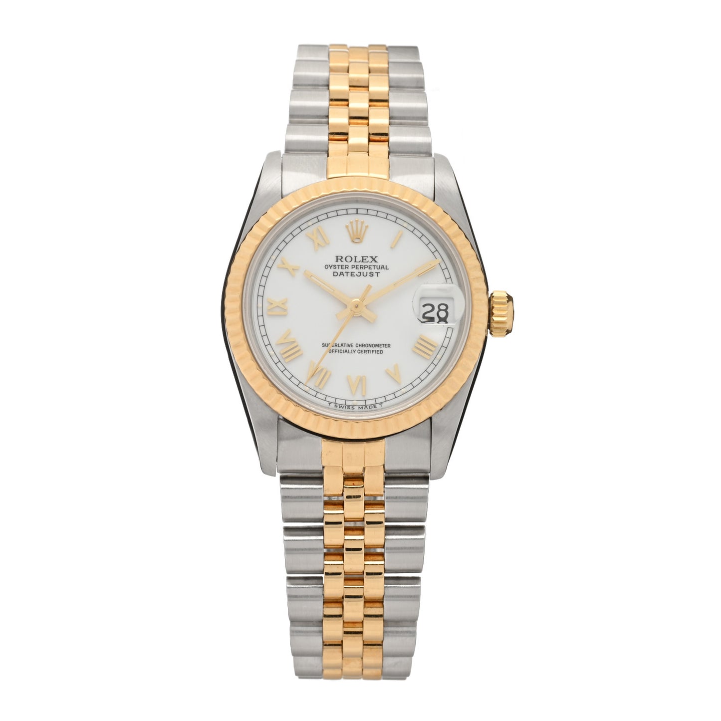 Stainless Steel 18K Yellow Gold 31mm Oyster Perpetual Datejust Watch White Roman 68273