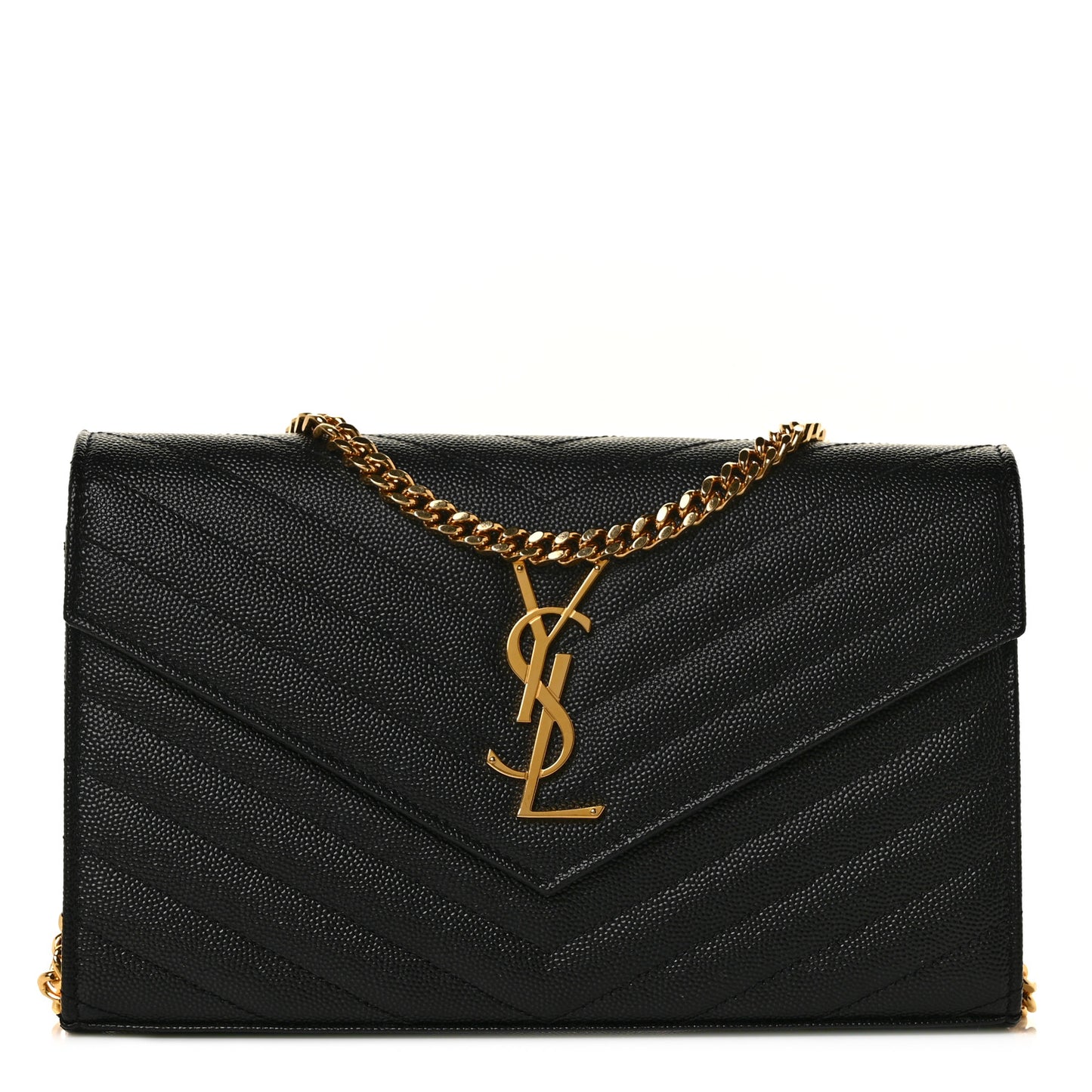 Grain De Poudre Matelasse Chevron Monogram Chain Wallet Black