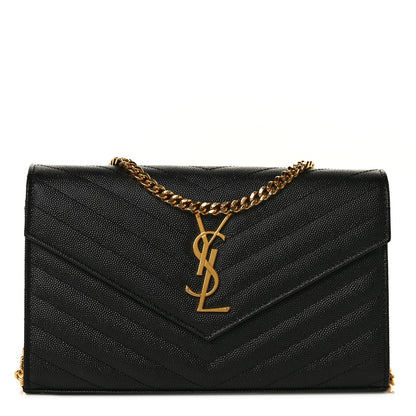 Saint Laurent Grain De Poudre Matelasse Chevron Monogram Chain Wallet Black 1 of 7