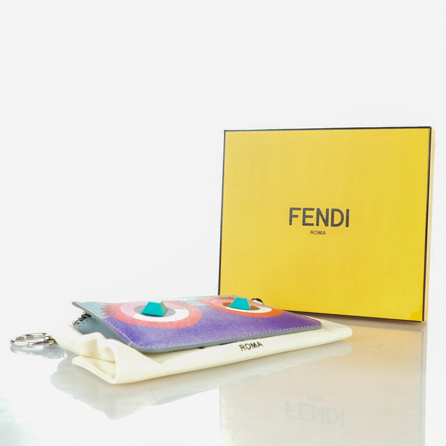 Fendi Vitello Elite Studded Hypnoteyes Coin Pouch Key Case Polvere Multicolor 4 of 7
