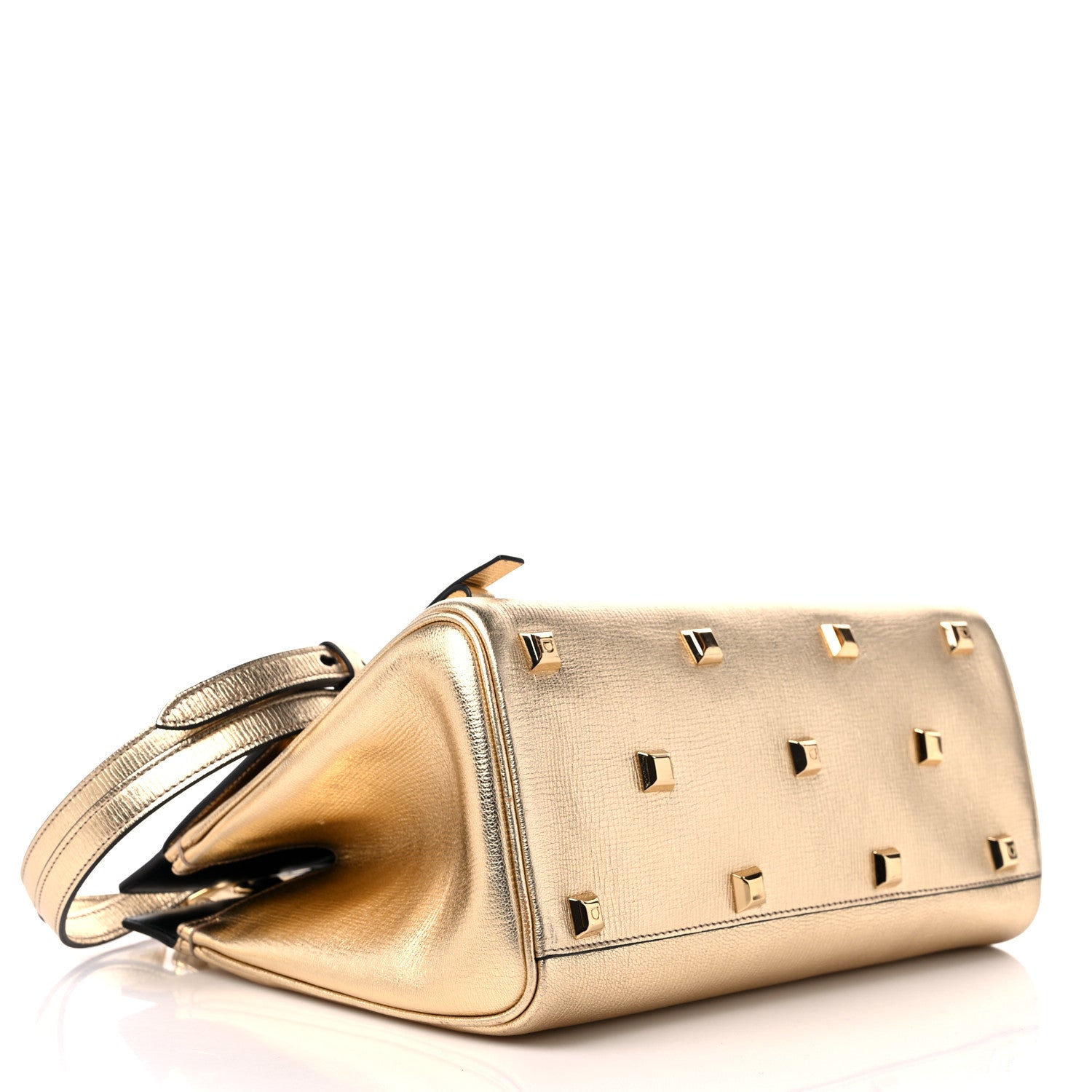 Salvatore Ferragamo Metallic Hammered Calfskin Studio Top Handle Bag Gold 4 of 16