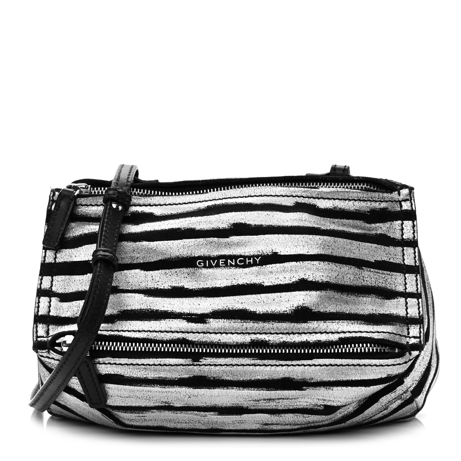Givenchy Metallic Calfskin Striped Mini Pandora Black Silver 1 of 11
