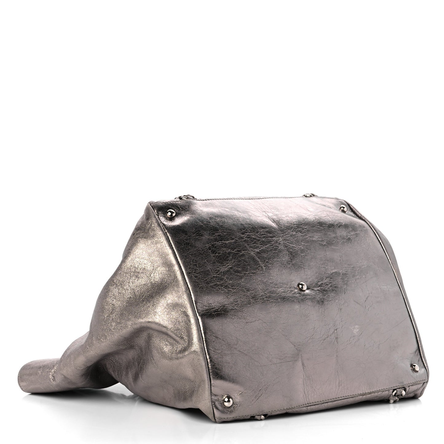 Metallic Cracked Calfskin Modern Chain Tote Dark Silver