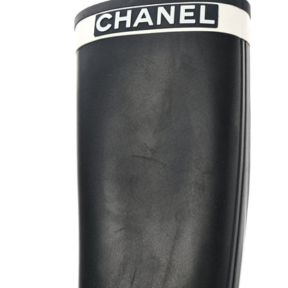Chanel Rubber Logo Rain Boots 40 Black White 12 of 13