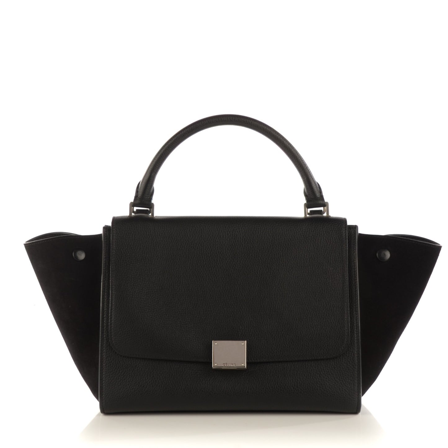 Drummed Calfskin Suede Small Trapeze Black