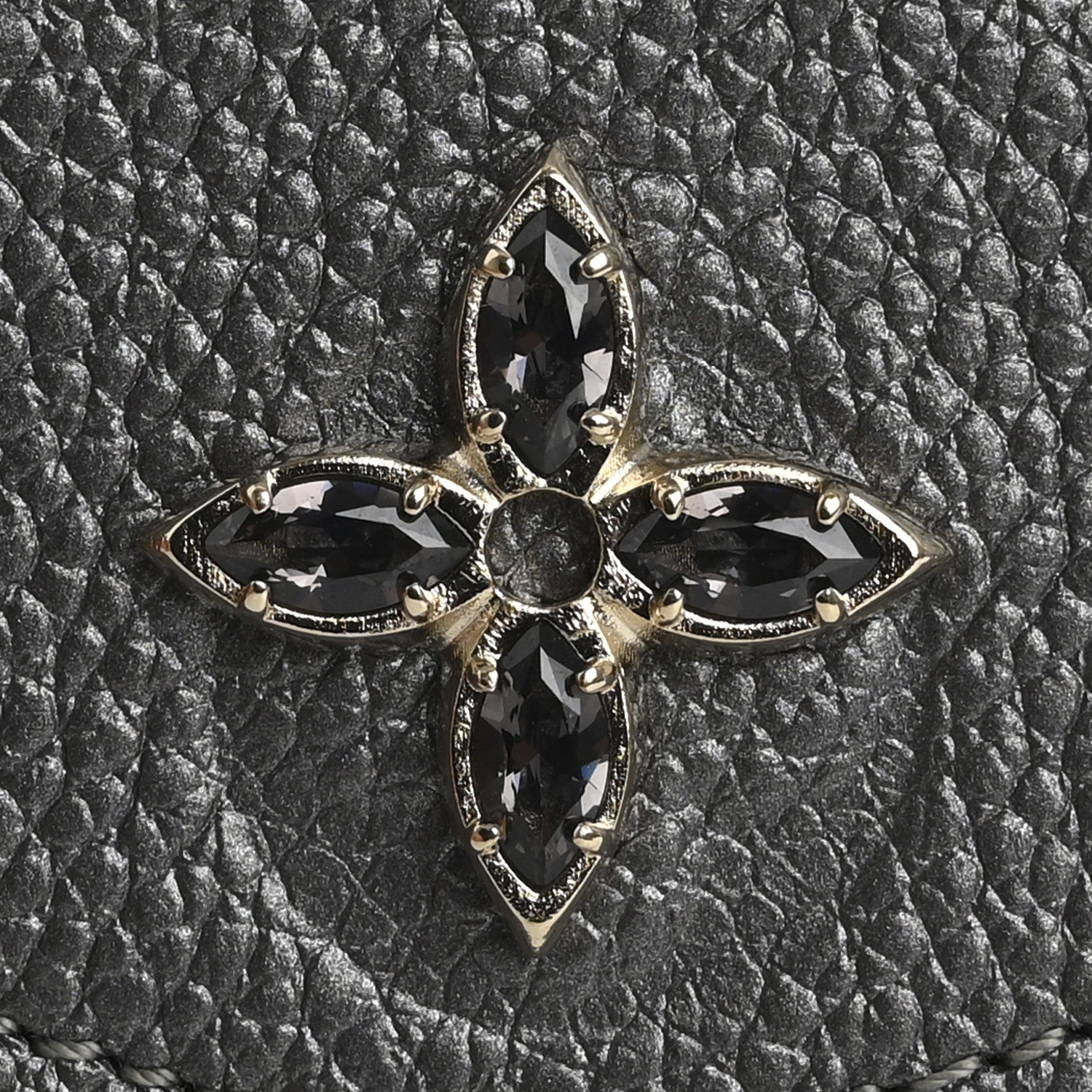 Louis Vuitton Metallic Empreinte Monogram Crystal Flower Sarah Wallet Gun Metal 8 of 9