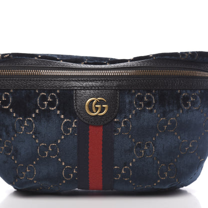 Gucci Velvet GG Monogram Web Belt Bag Blue Beige 10 of 10