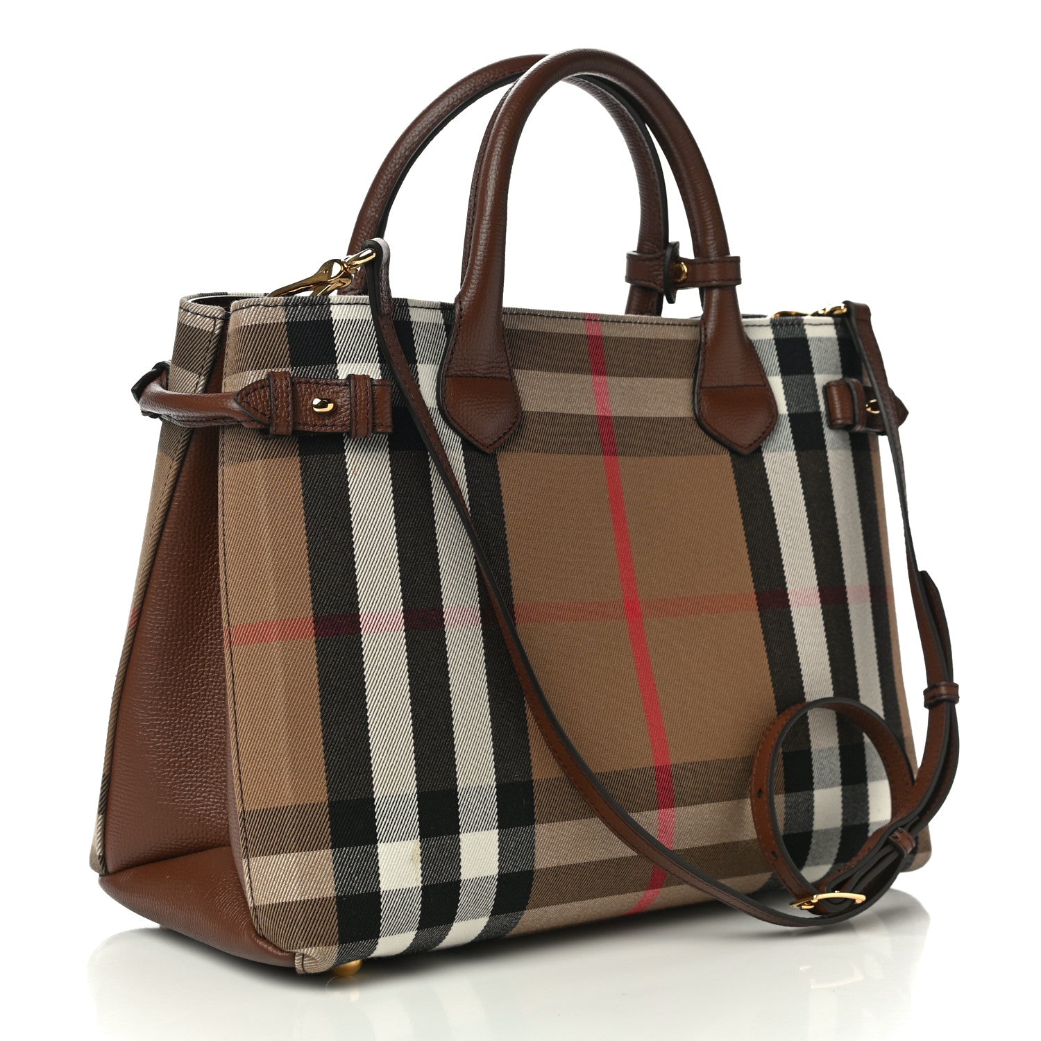Burberry House Check Grainy Calfskin Medium Banner Tote Brown 5 of 13
