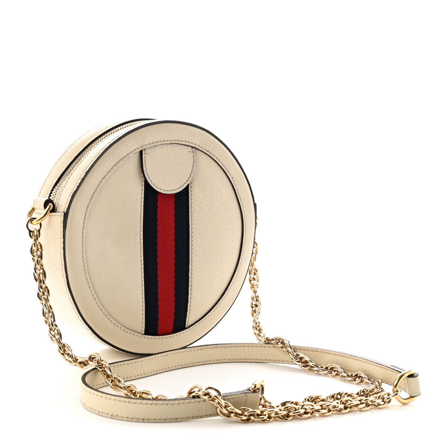 Gucci Textured Calfskin Web Mini Ophidia Round Shoulder Bag Mystic White 3 of 10