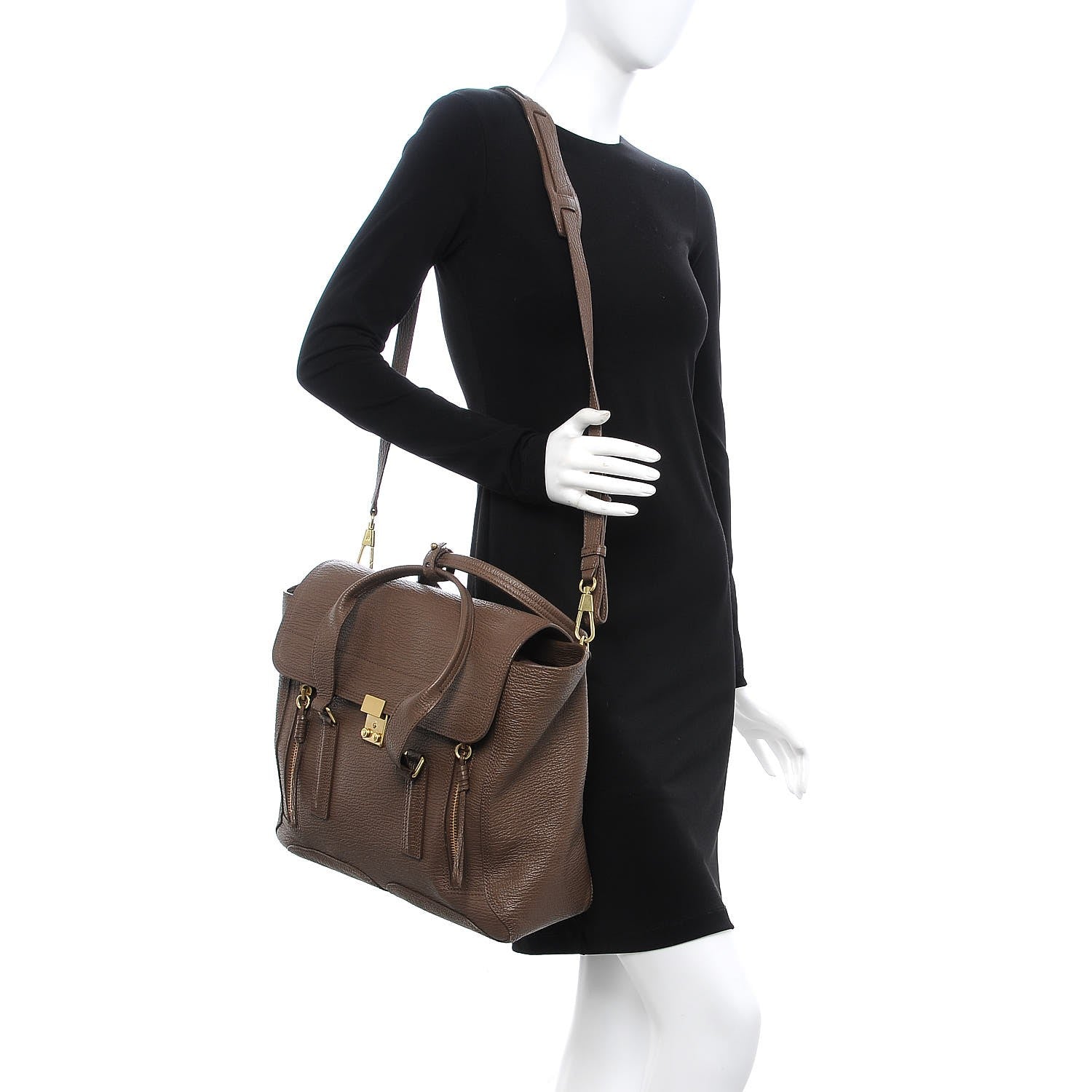 3.1 Phillip Lim 3.1 Textured Calfskin Large Pashli Satchel Taupe 2 of 11