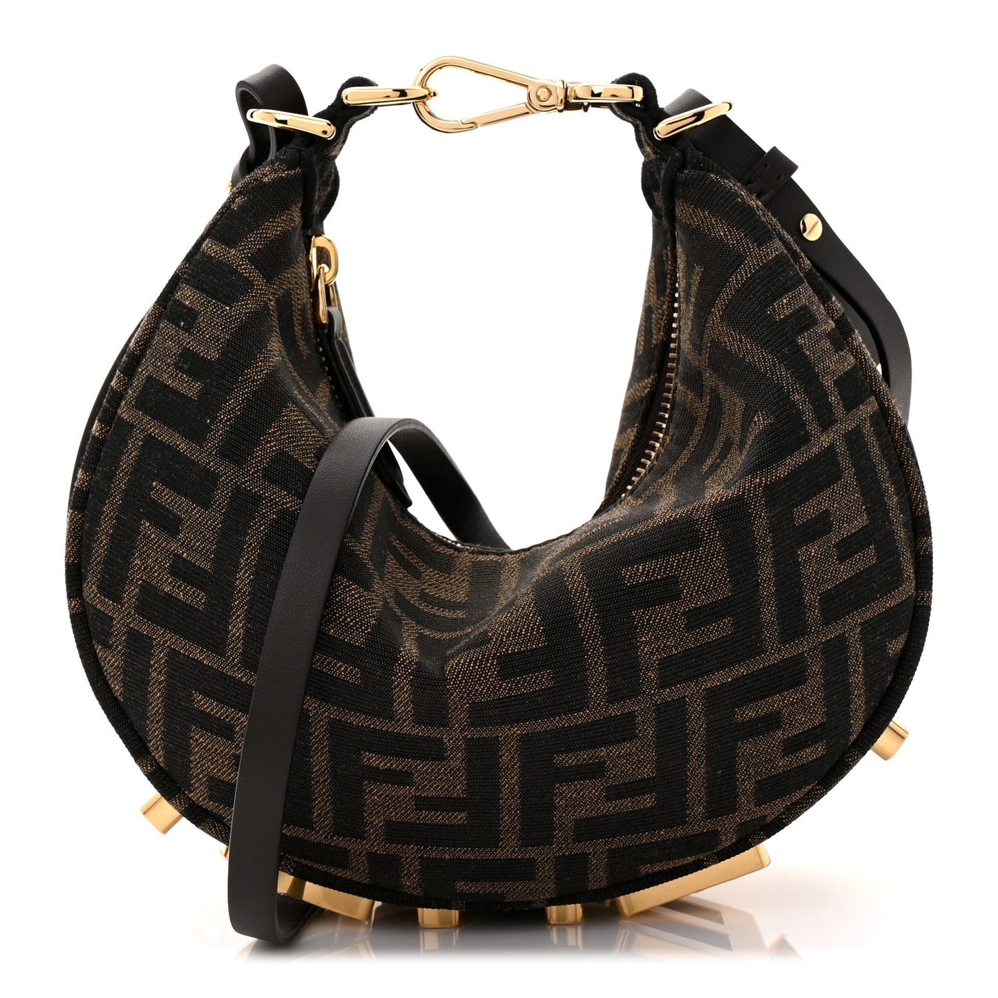 Denim Jacquard FF Effect Vitello Grace Mini Fendigraphy Hobo Bag Tobacco Moro Ebano