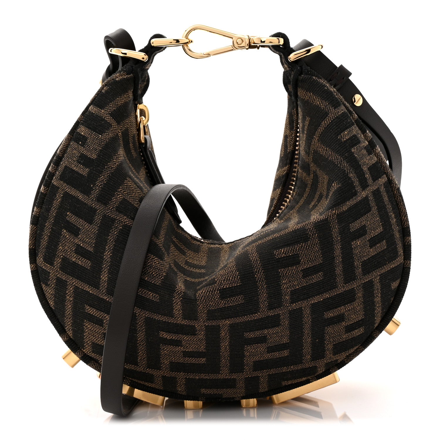 Fendi Denim Jacquard FF Effect Vitello Grace Mini Fendigraphy Hobo Bag Tobacco Moro Ebano 1 of 10