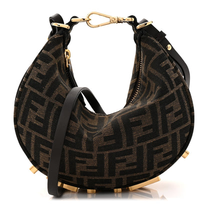 Fendi Denim Jacquard FF Effect Vitello Grace Mini Fendigraphy Hobo Bag Tobacco Moro Ebano 1 of 10