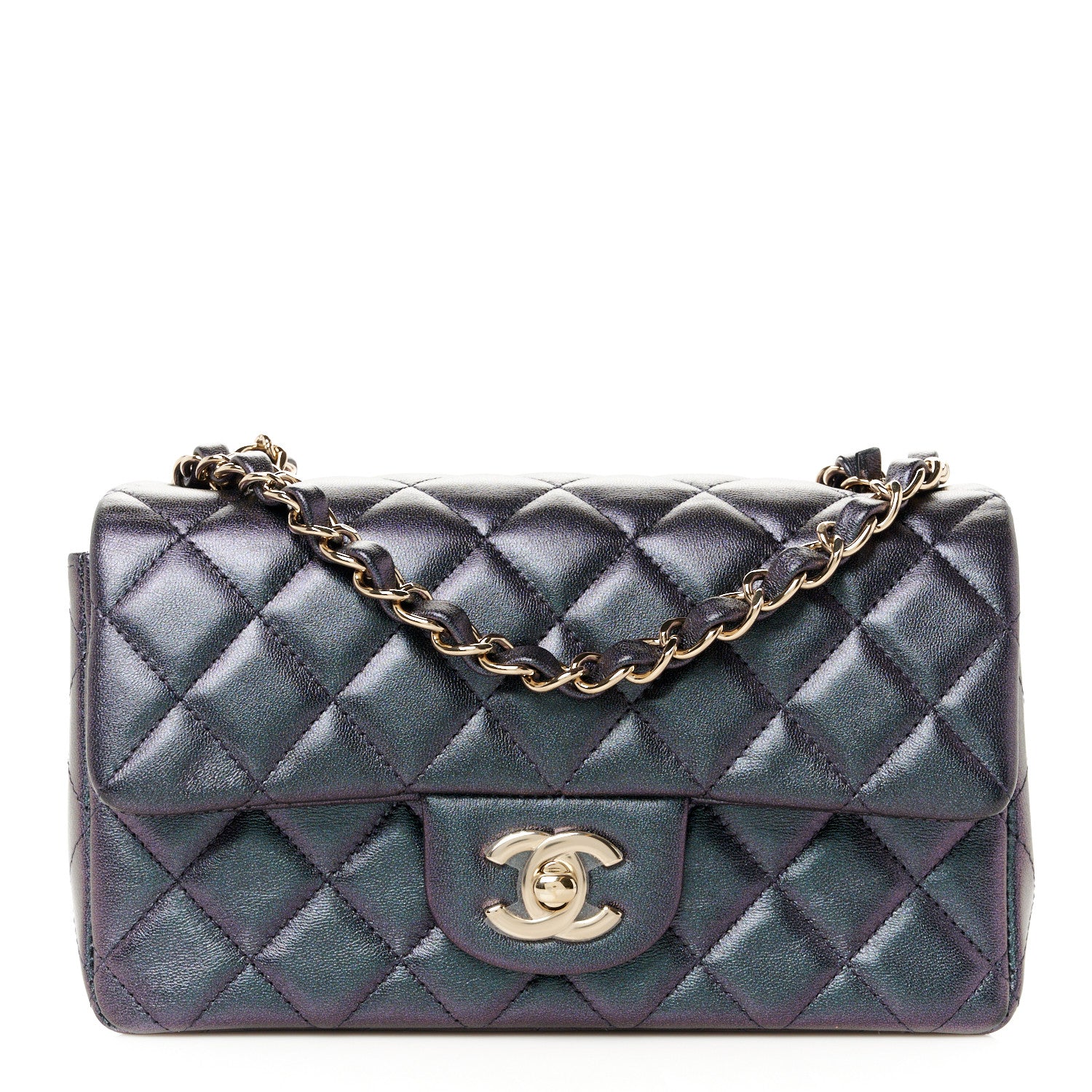 Chanel Iridescent Lambskin Quilted Mini Rectangular Flap Dark Purple 1 of 11
