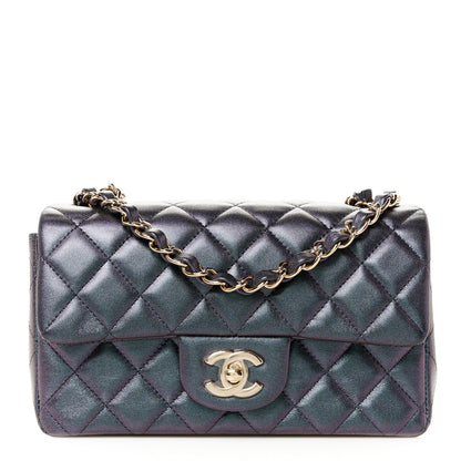 Chanel Iridescent Lambskin Quilted Mini Rectangular Flap Dark Purple 1 of 11