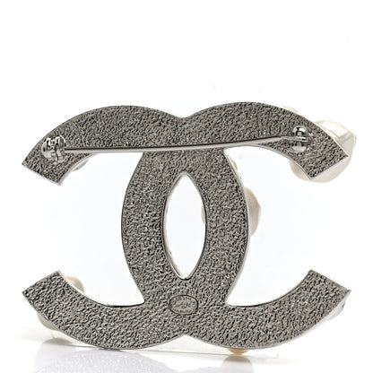 Chanel Pearl Crystal CC Mini Brooch Silver 3 of 4