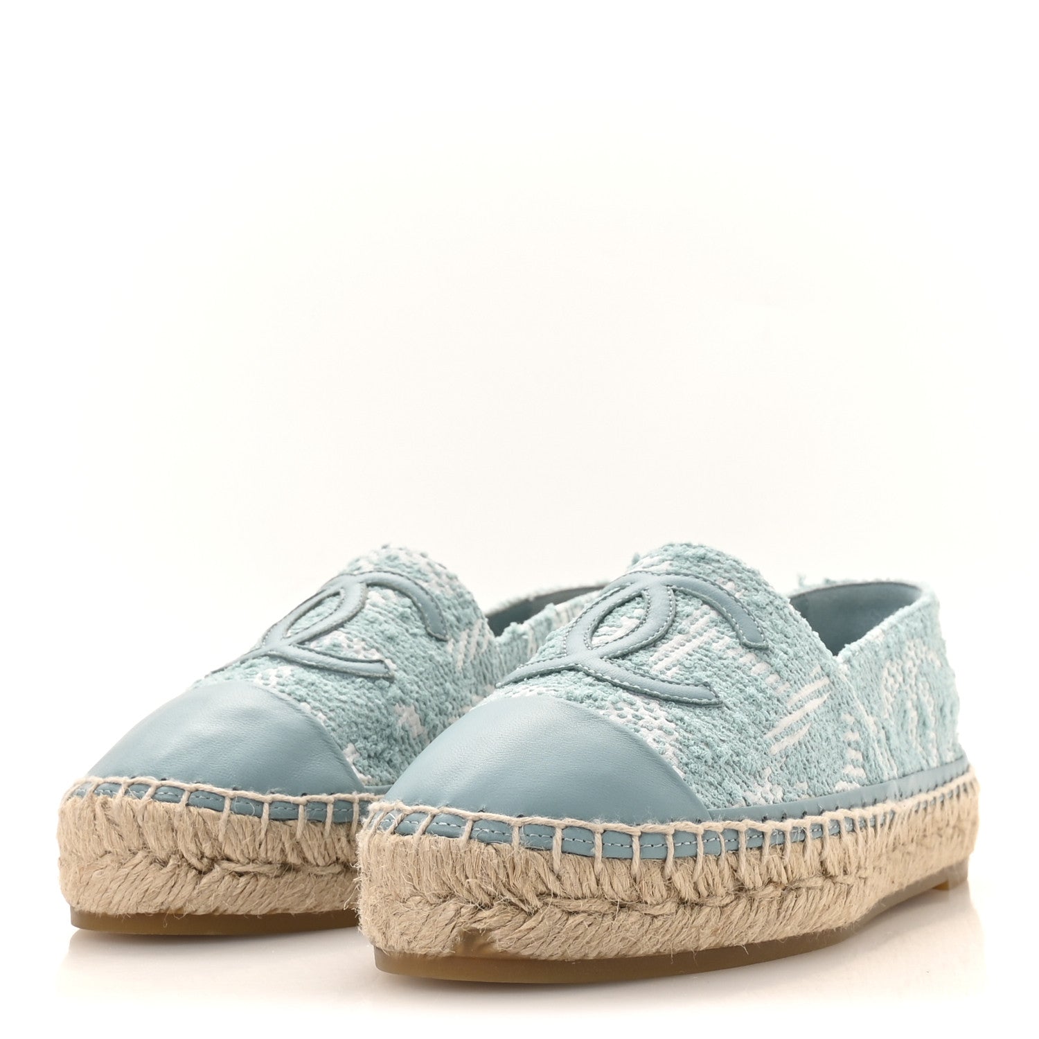Chanel Mixed Fibers Jacquard Lambskin CC Espadrilles 36 Turquoise White 4 of 9