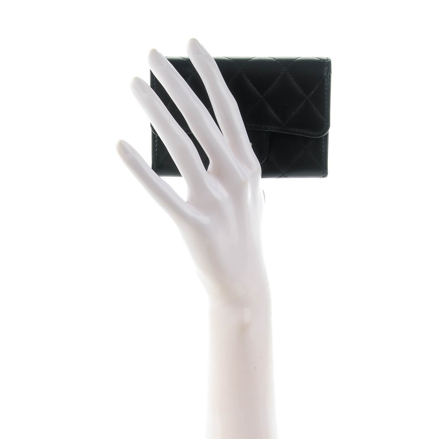 Lambskin Quilted Flap Card Holder Black