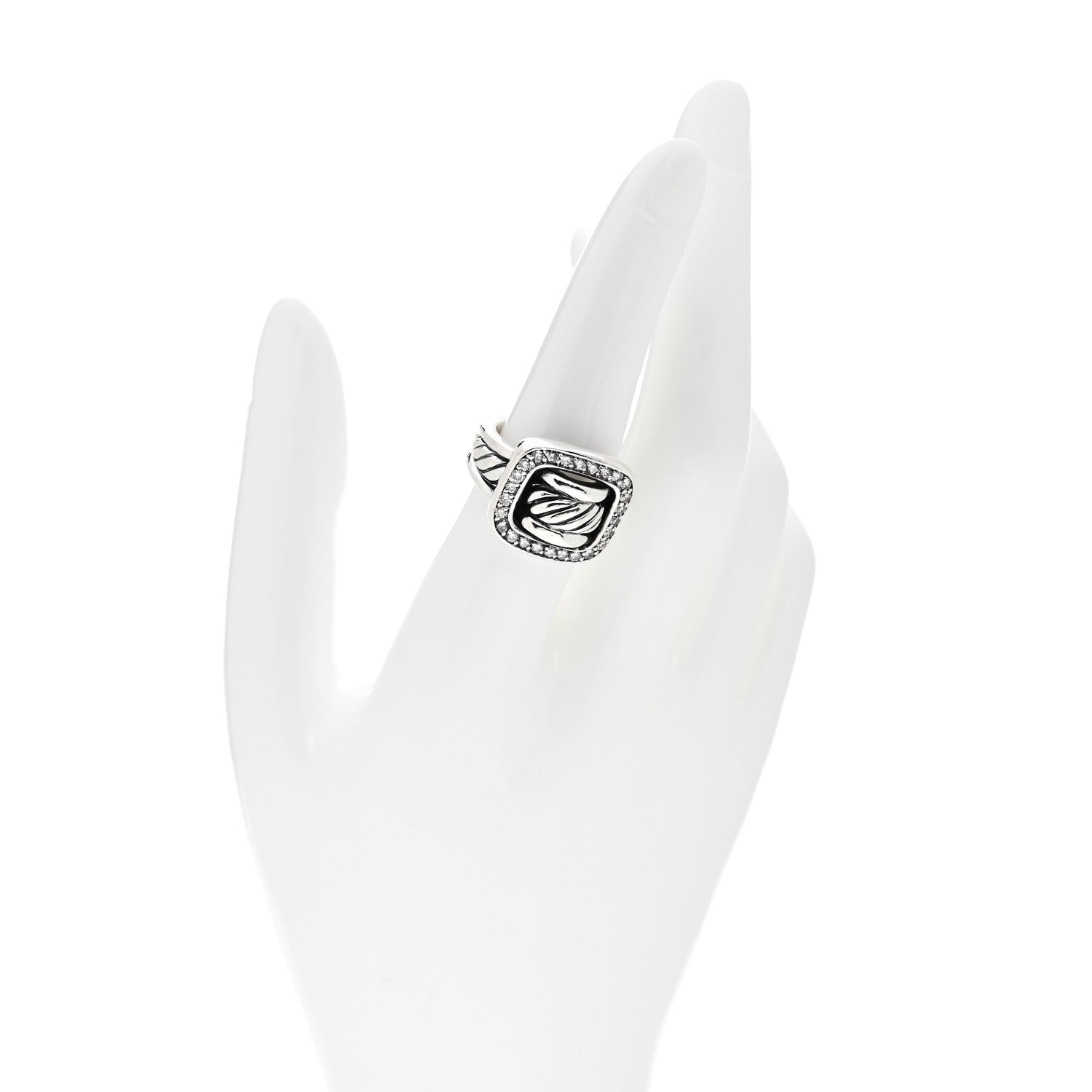 David Yurman Sterling Silver Diamond Buckle Ring 54 7 2 of 5
