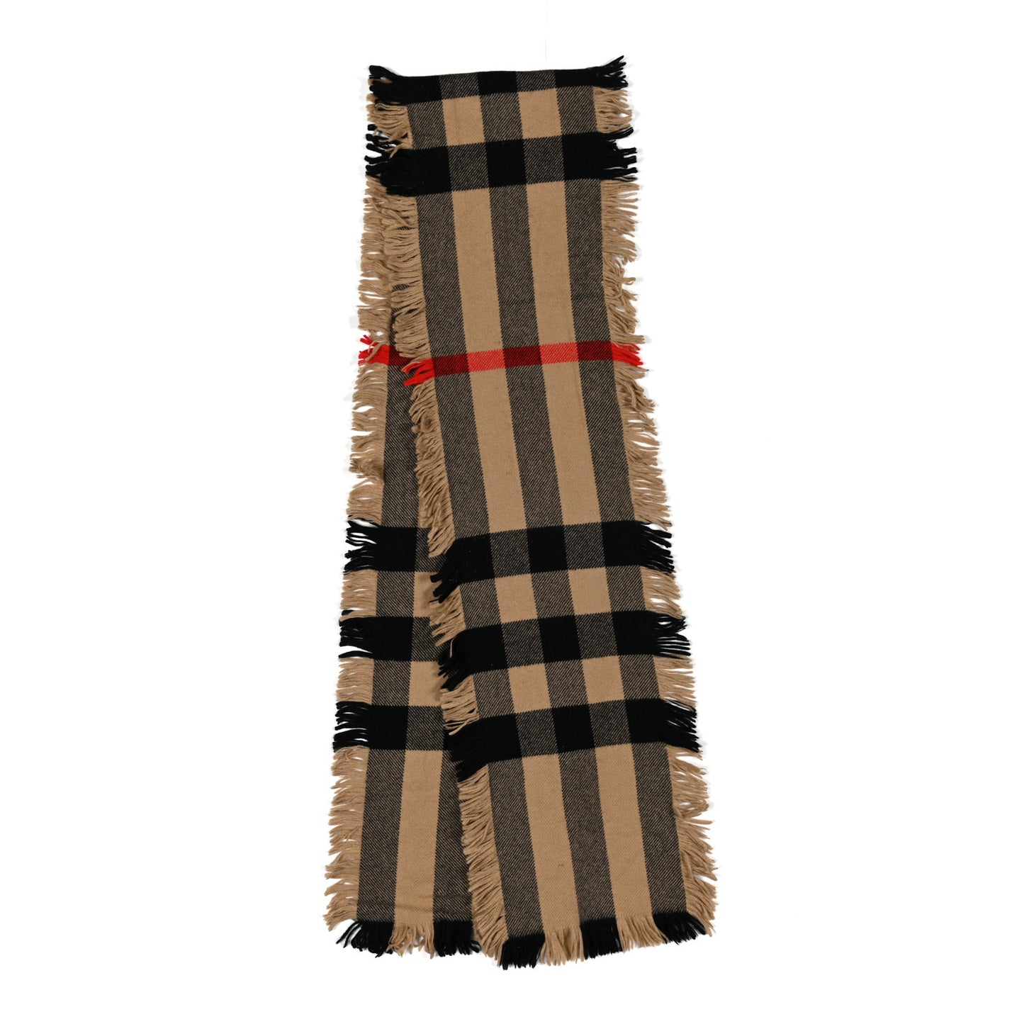Wool Check Happy Fringe Scarf Beige