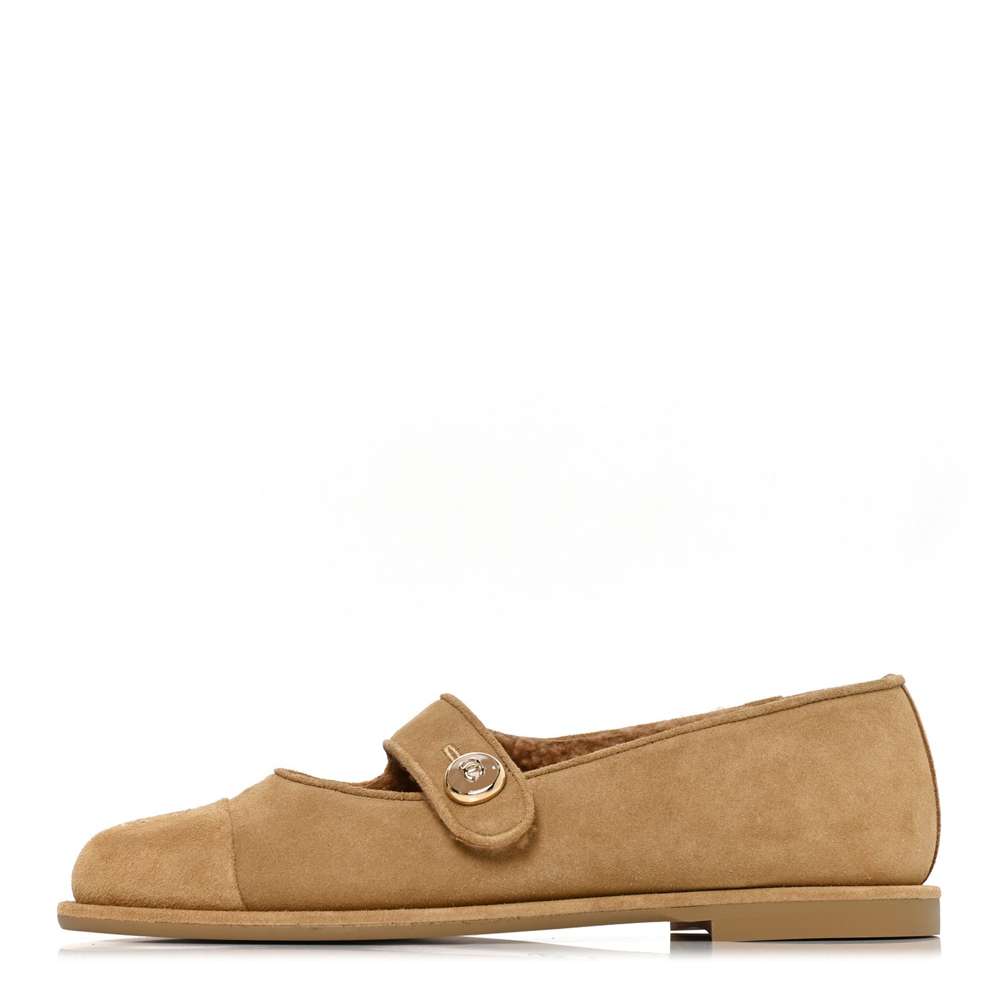 Suede Calfskin Cap Toe CC Mary Jane Flats 38 Beige