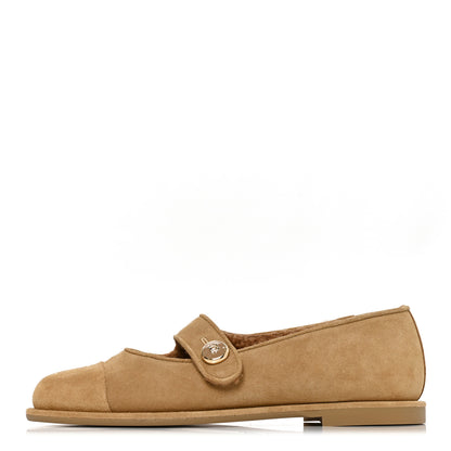Chanel Suede Calfskin Cap Toe CC Mary Jane Flats 38 Beige 1 of 8
