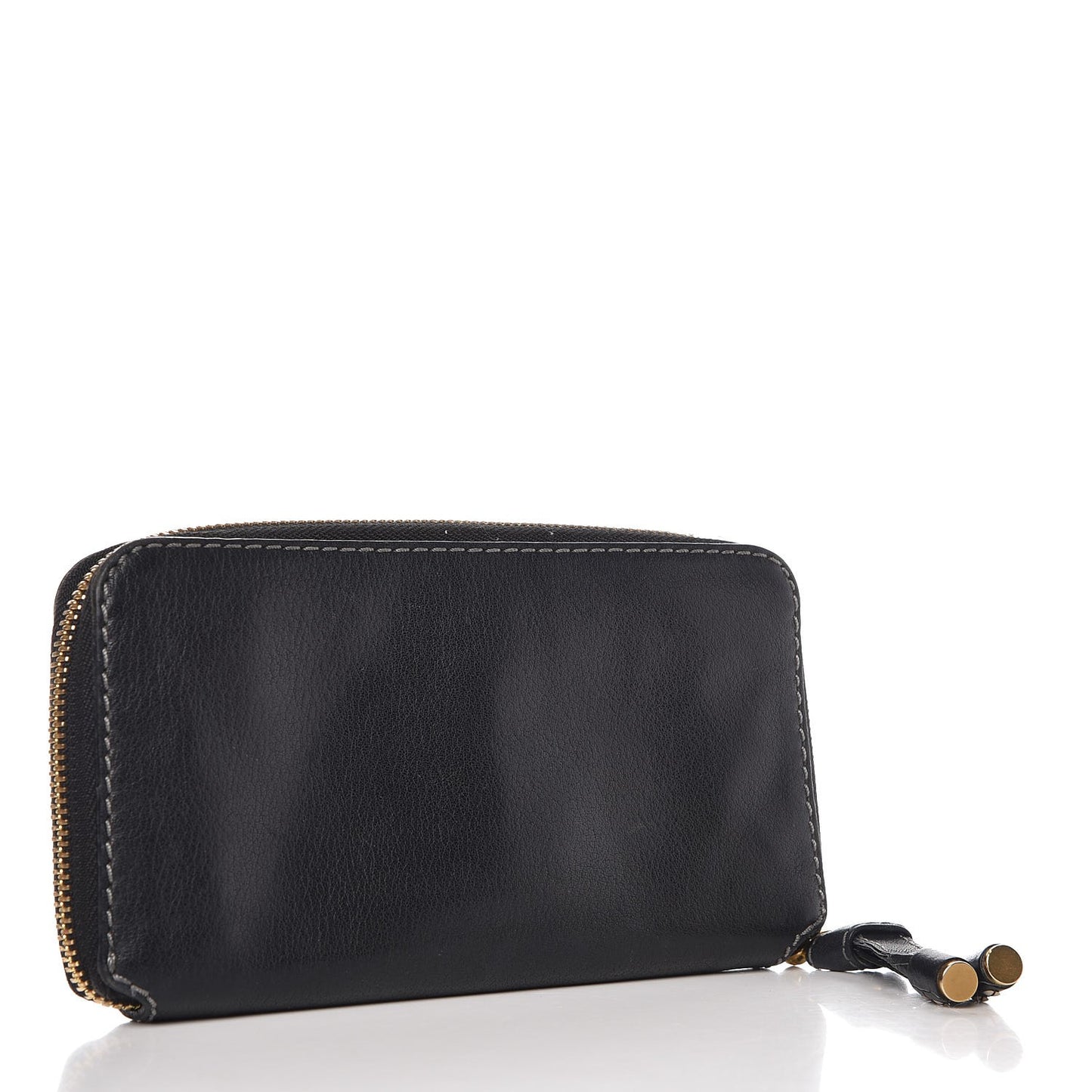Grained Calfskin Marcie Long Zip Around Wallet Black