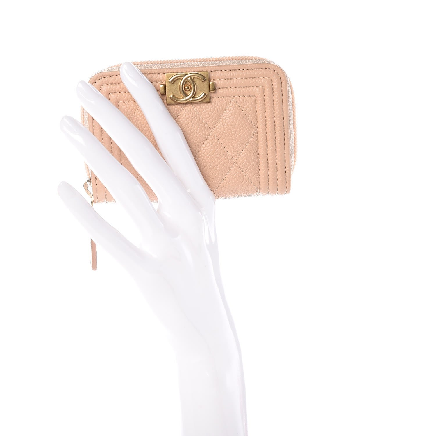 Chanel Caviar Quilted Boy Zip Around Coin Purse Wallet Beige Clair 2 of 8