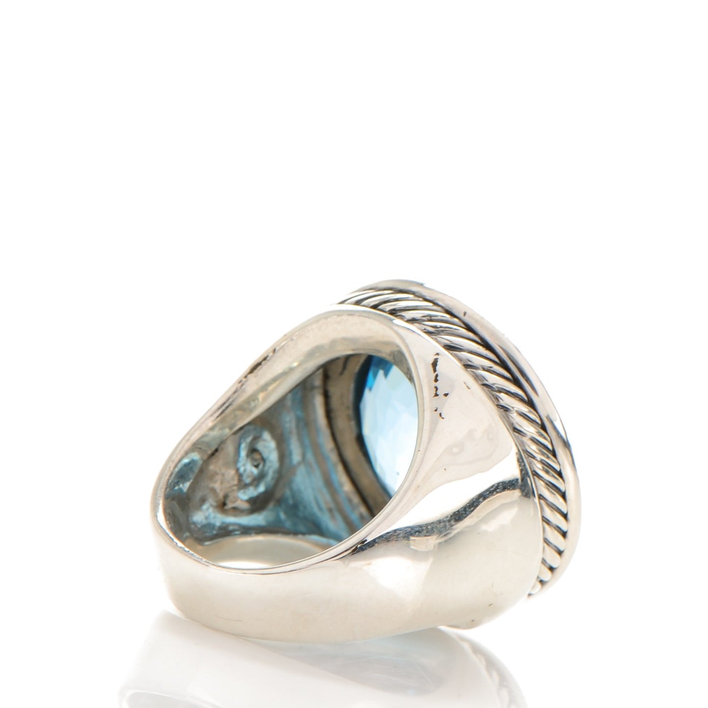 Sterling Silver Pave Diamond Blue Topaz 20mm Ring 57 8