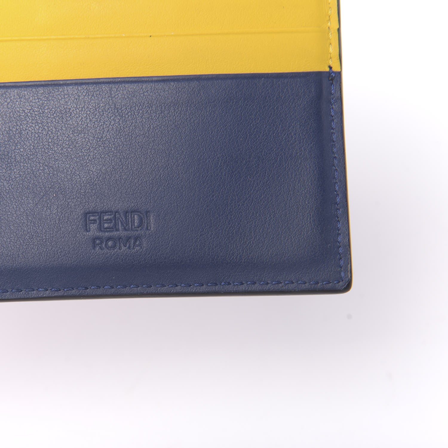 Fendi Vitello Century Bi-Color Metal Monster Eyes Card Holder True Blue Sunflower 8 of 9