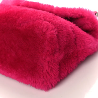 Saint Laurent Merino Shearling Lambskin Quilted Small Loulou Puffer Monogram Chain Satchel Fuchsia 10 of 10
