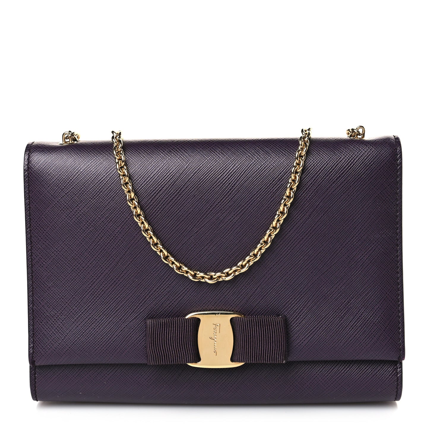 Printed Calfskin Vara Bow Chain Flap Crossbody Purple
