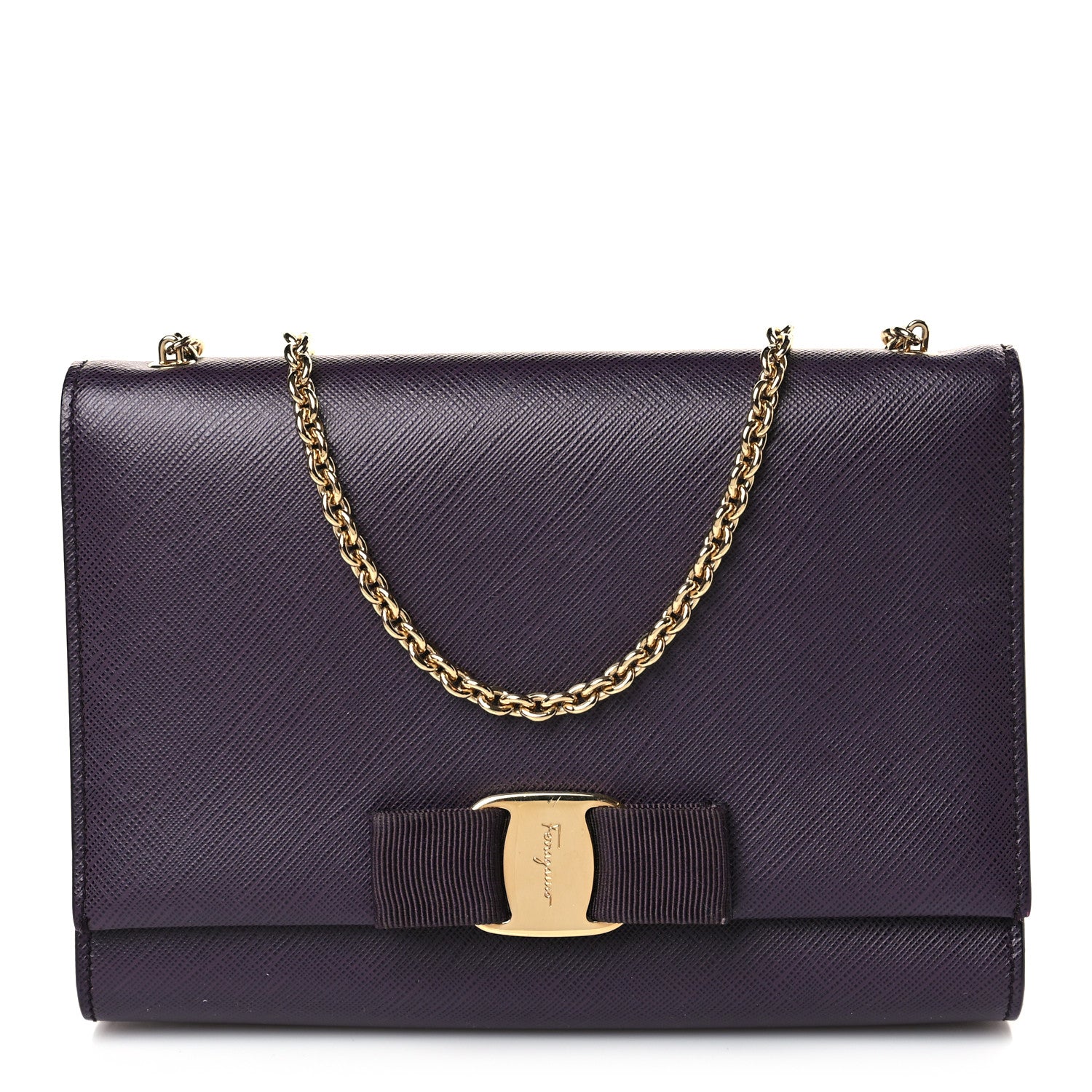 Salvatore Ferragamo Printed Calfskin Vara Bow Chain Flap Crossbody Purple 1 of 9