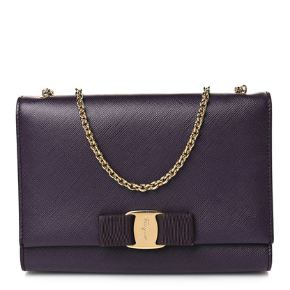 Salvatore Ferragamo Printed Calfskin Vara Bow Chain Flap Crossbody Purple 1 of 9