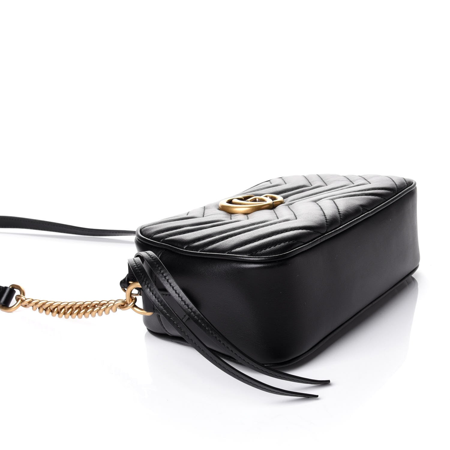Gucci Calfskin Matelasse Small GG Marmont Chain Shoulder Bag Black 3 of 5