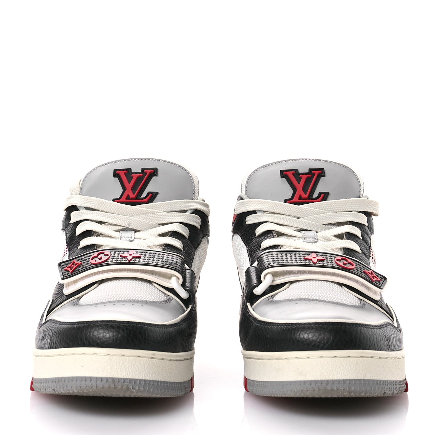 Calfskin Monogram Mens LV Trainer Sneakers 8 Grey Red Black