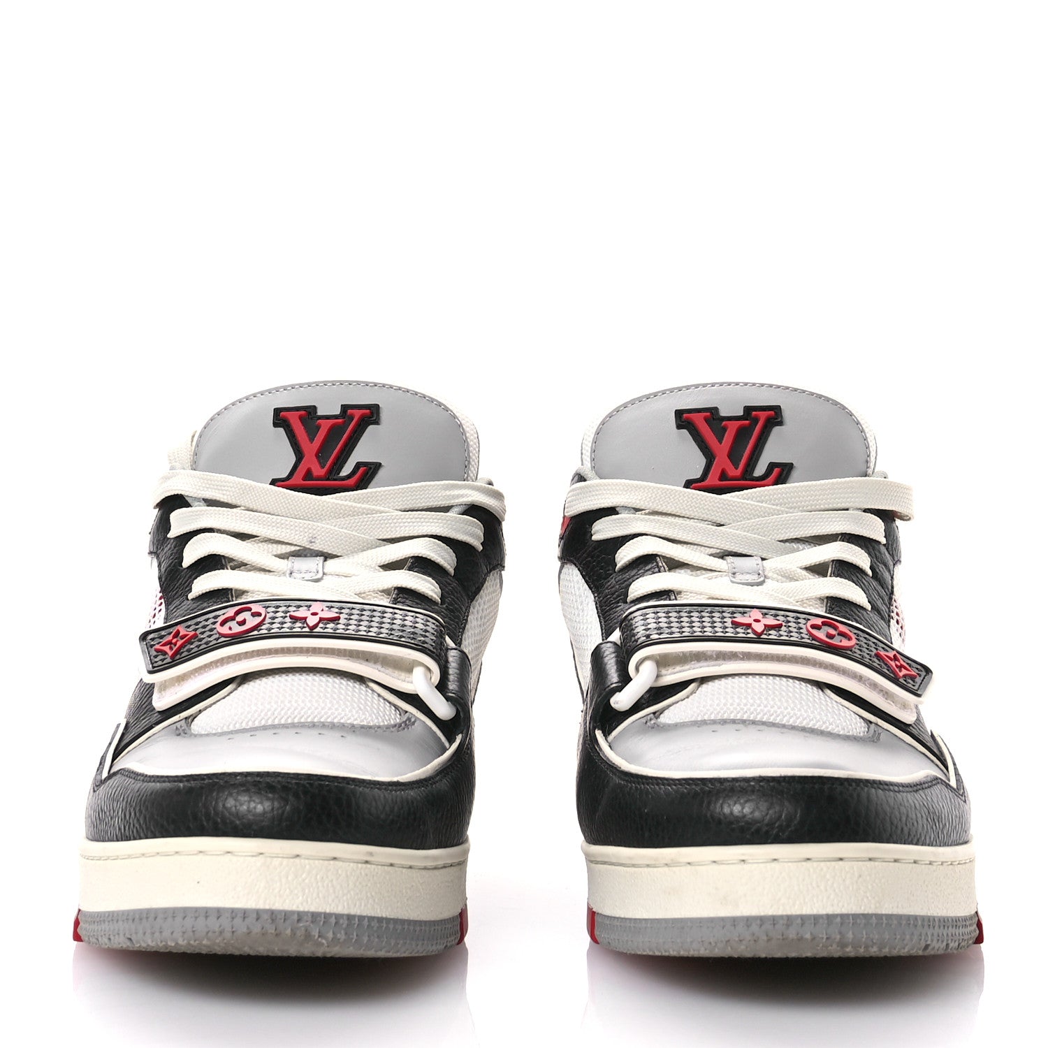 Louis Vuitton Calfskin Monogram Mens LV Trainer Sneakers 8 Grey Red Black 3 of 9