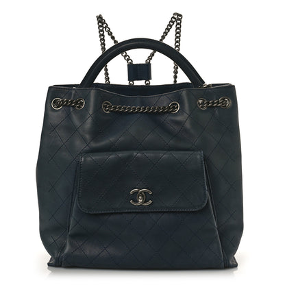 Chanel Calfskin Stitched Large Urban Luxury Drawstring Backpack Navy Blue 1 of 18