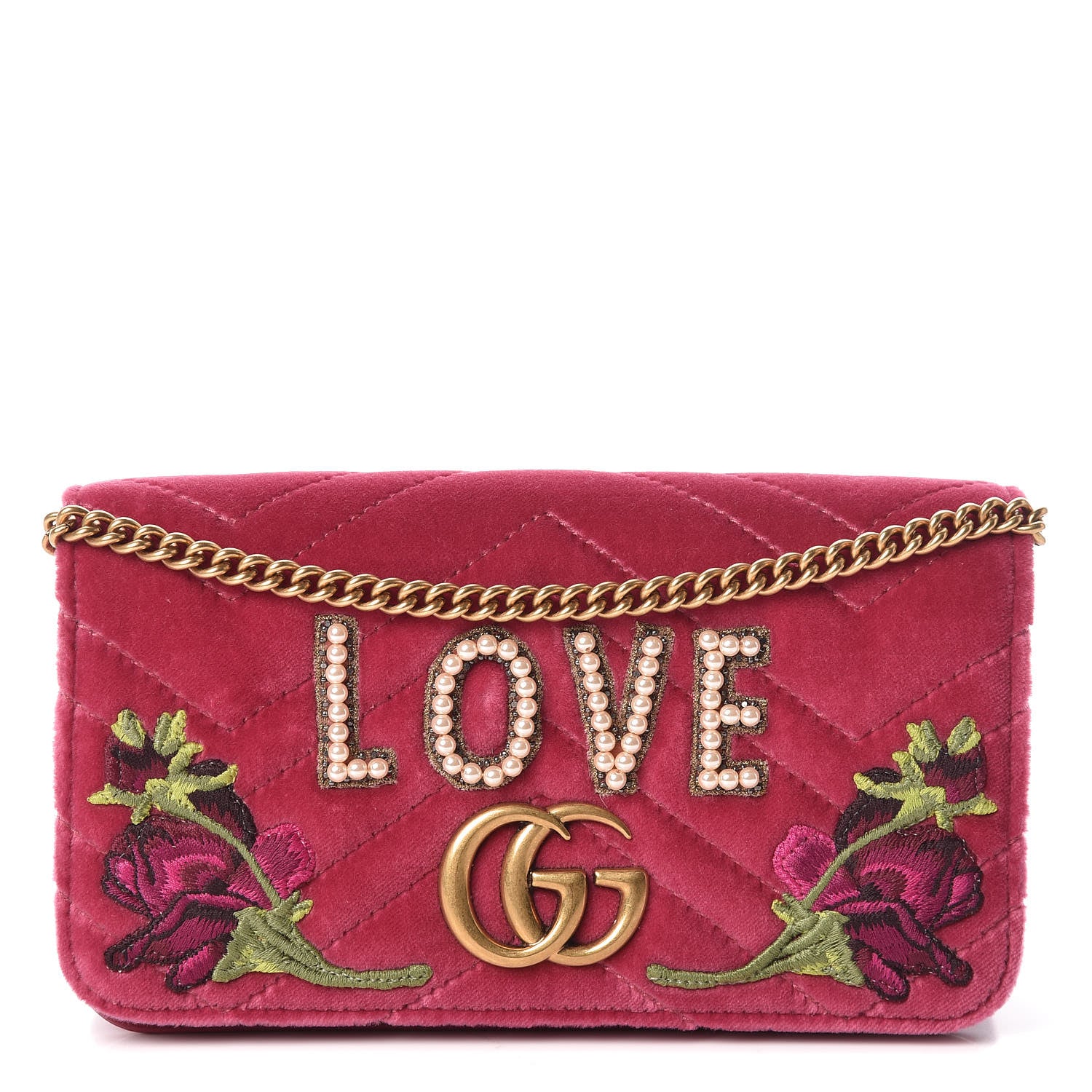 Gucci Velvet Matelasse Love Embroidered GG Marmont Mini Bag Light Raspberry Rose 1 of 9