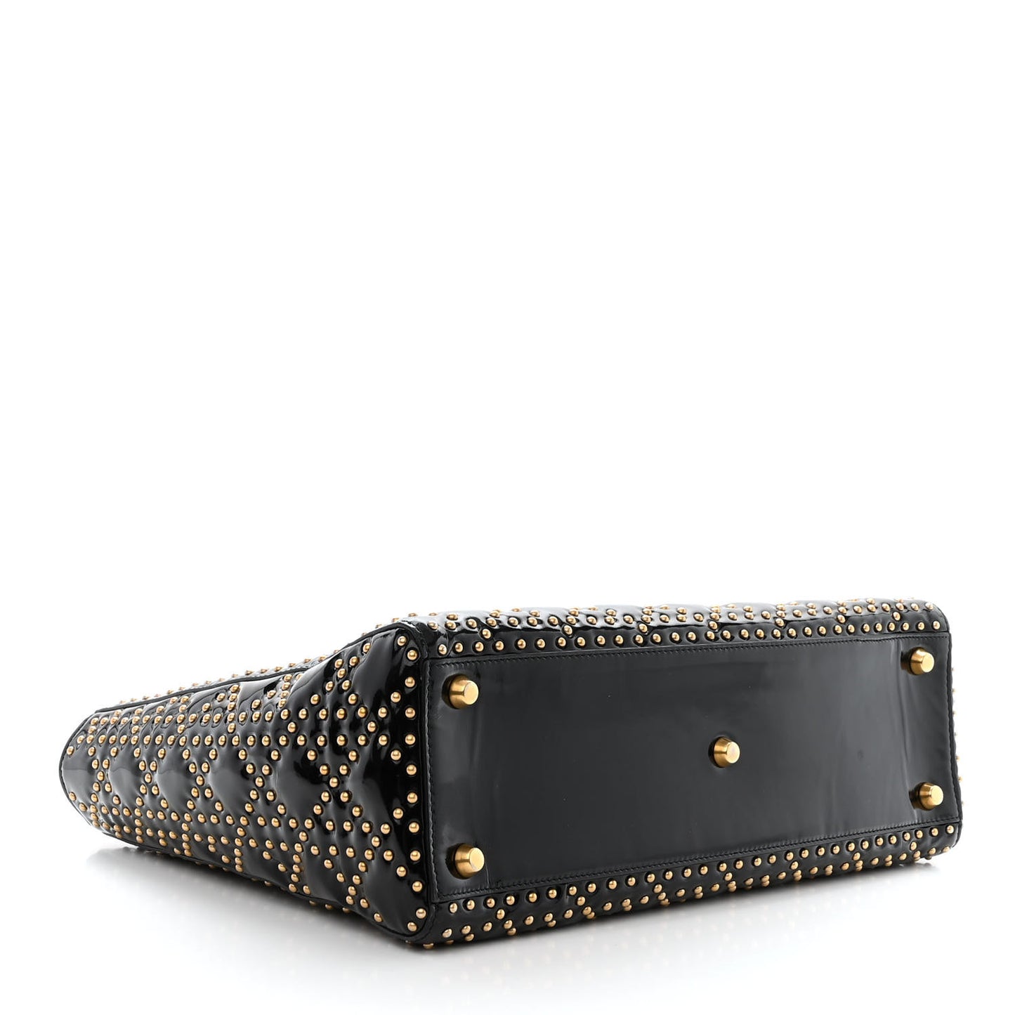 Patent Cannage Studded Large Lady Dior Black